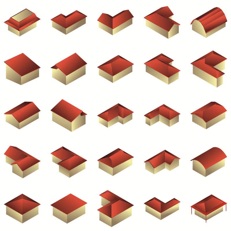 Schematische Zeichnung verschiedener Dachformen.